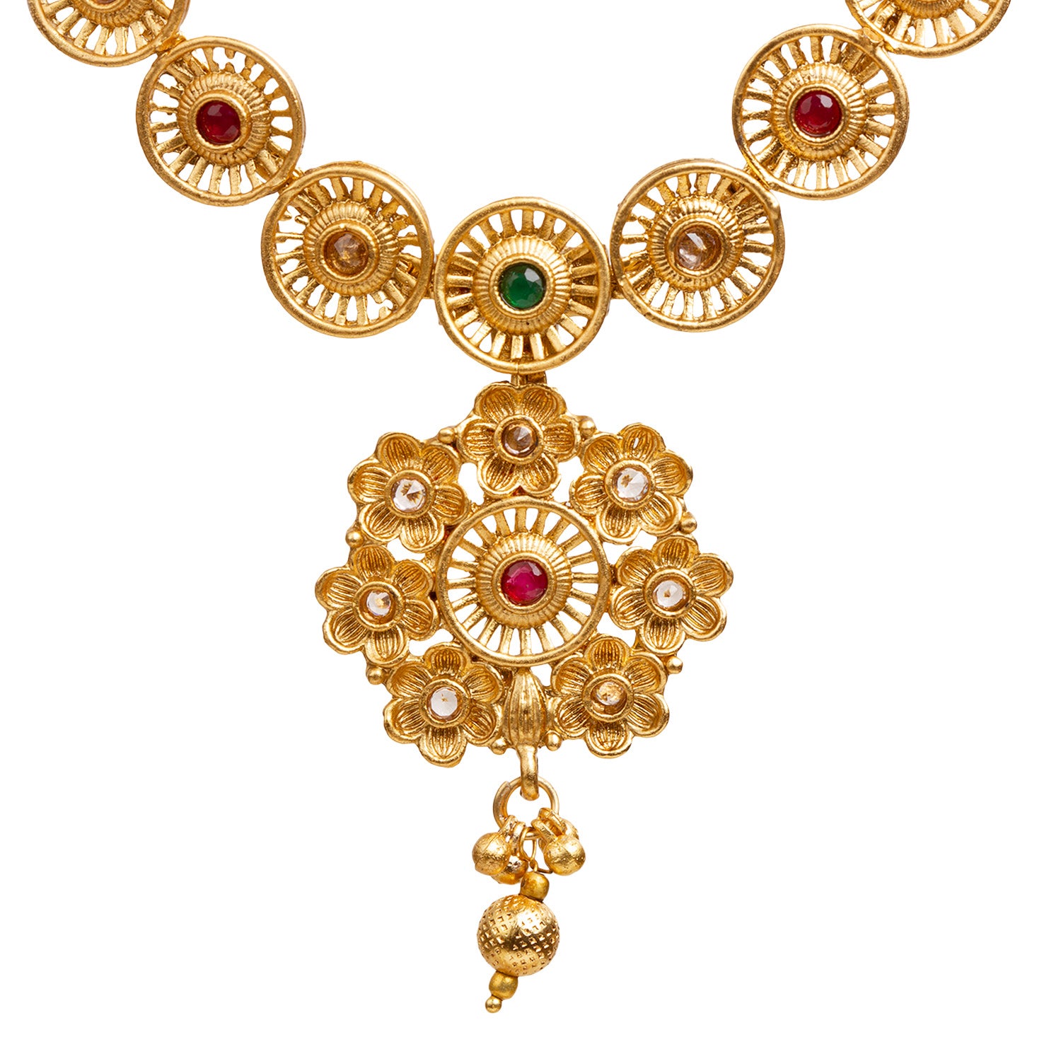 bindhani gold plated indian traditional red green necklace details for women girls