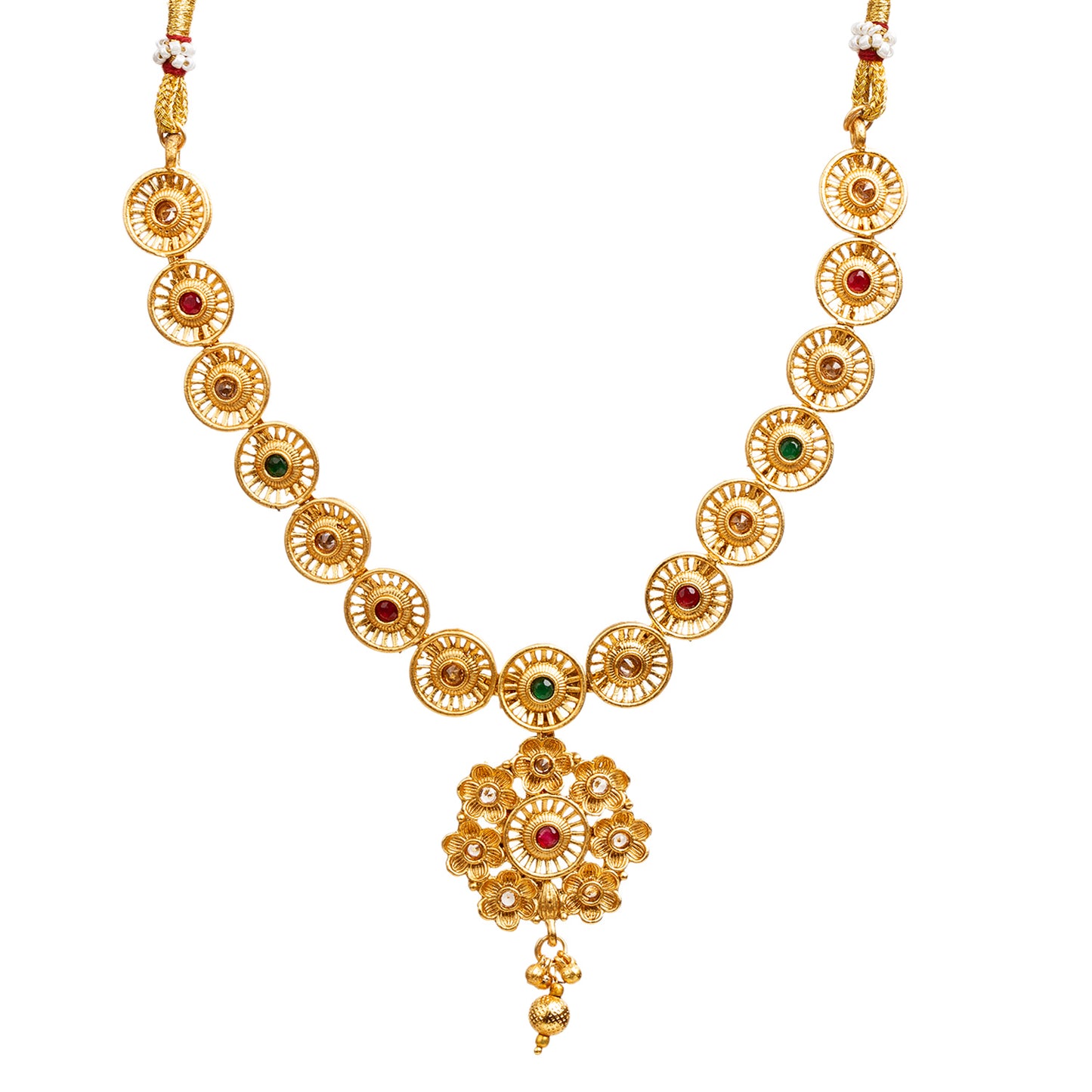 bindhani gold plated indian traditional red green necklace  for women girls