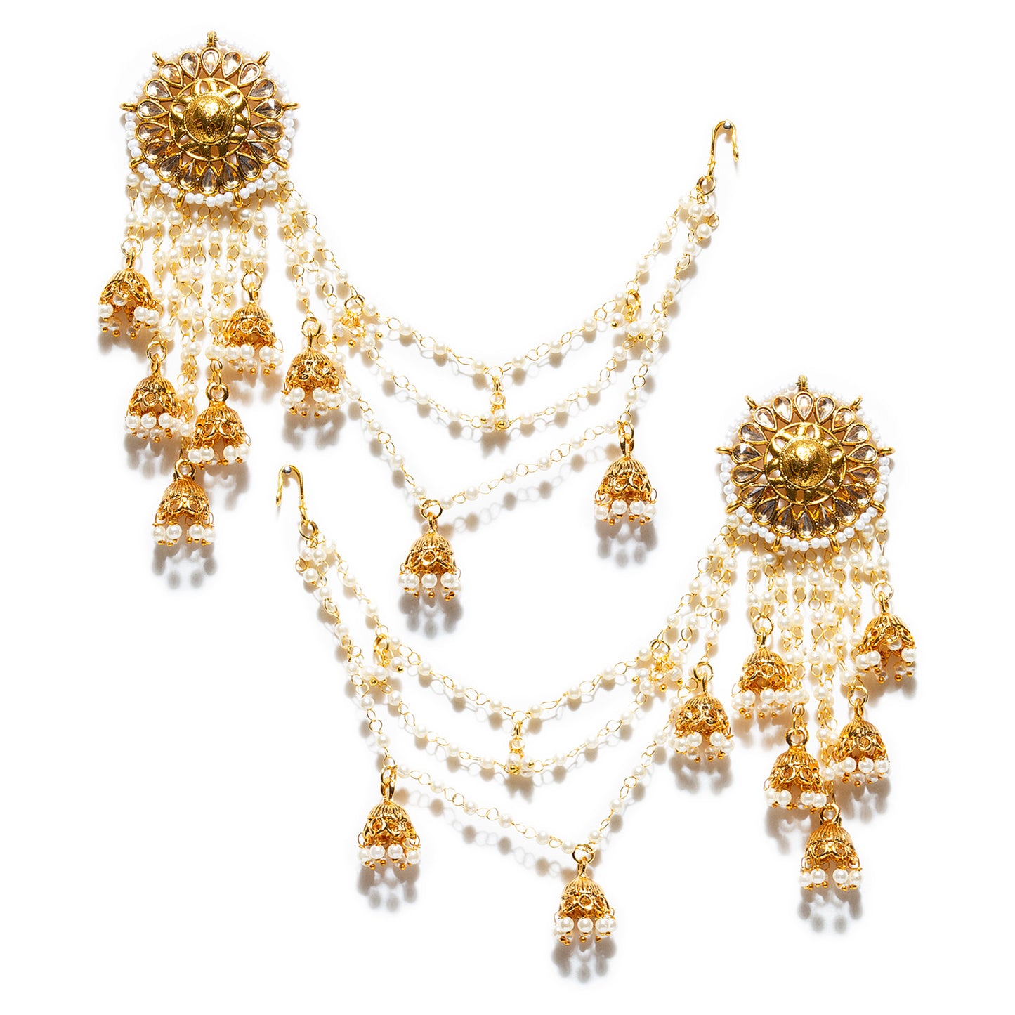 bindhani gold plated jhumki beads stone head chain bahubali earrings for women and girls