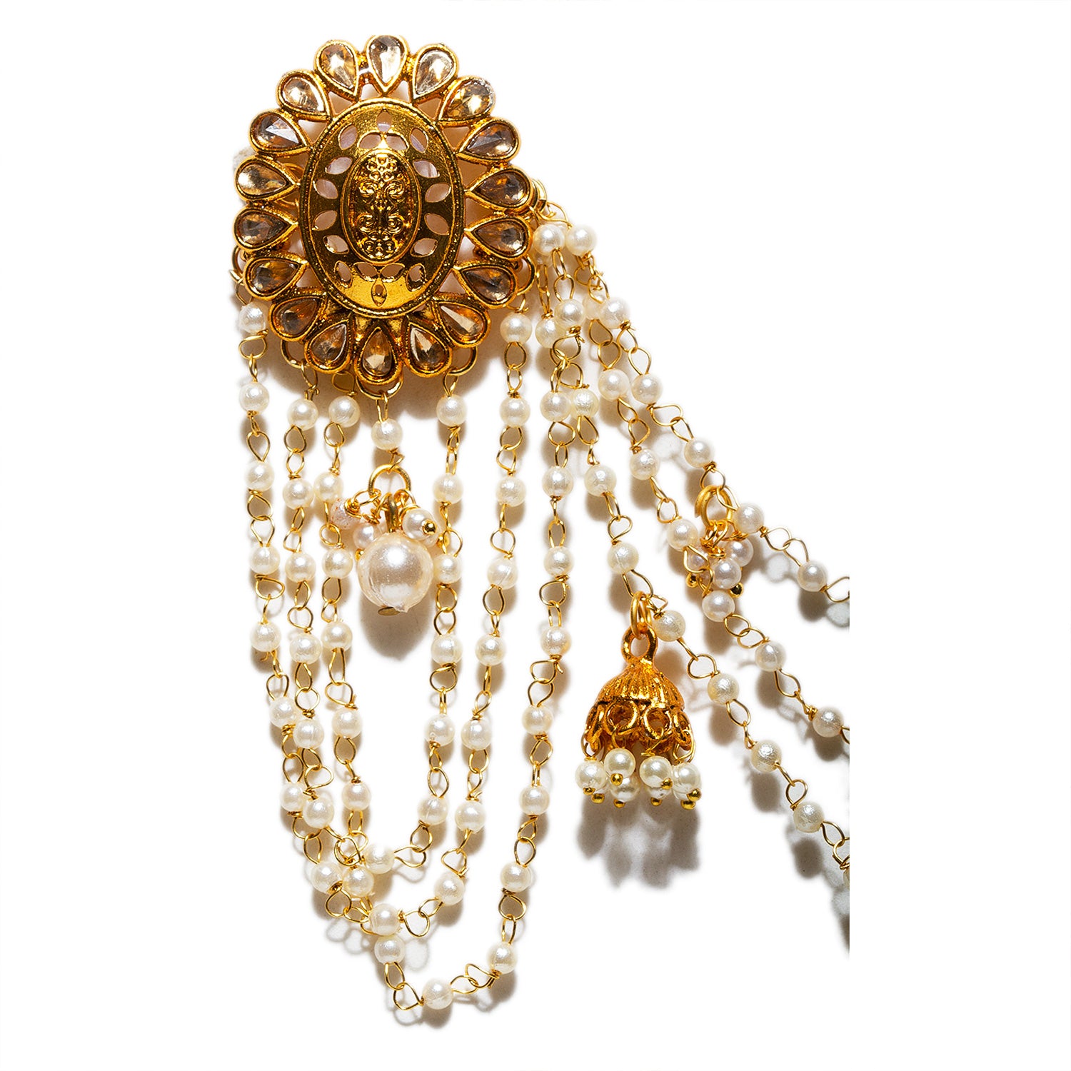 fcity.in - Gold Plated Pearl Kundan Bahubali Earrings With Hair Chain For  Women