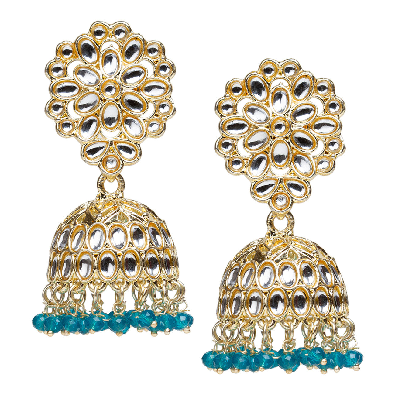 bindhani gold plated kundan blue drop jhumka earrings for women girls