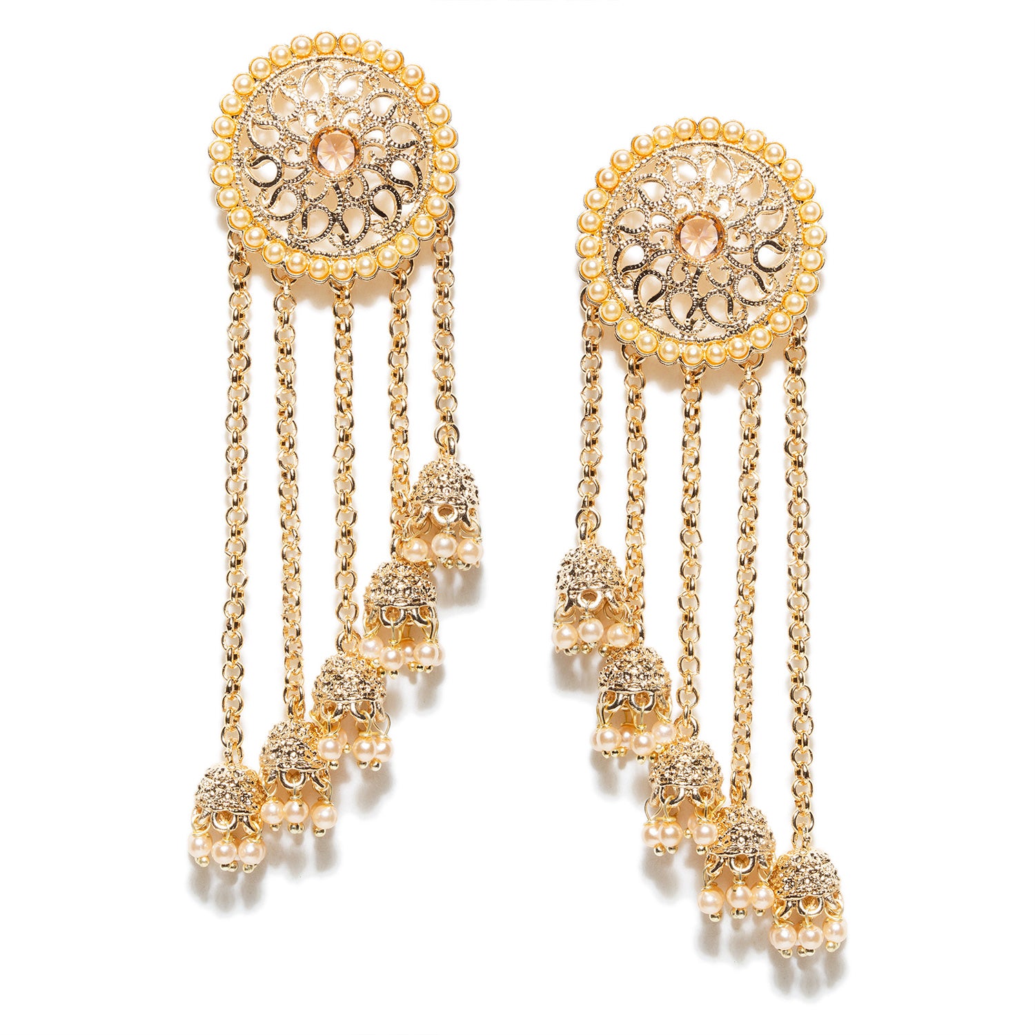 Floral Design with Big Stones Gold Artificial Fashion Dangler Earrings