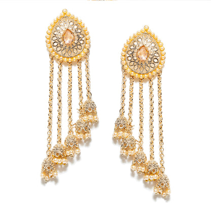 bindhani gold plated kundan pearl drop jhumka jhumki bahubali earrings for women girls