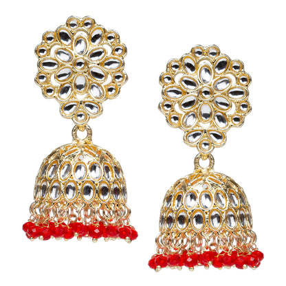 bindhani gold plated kundan red drop jhumka earrings for women girls