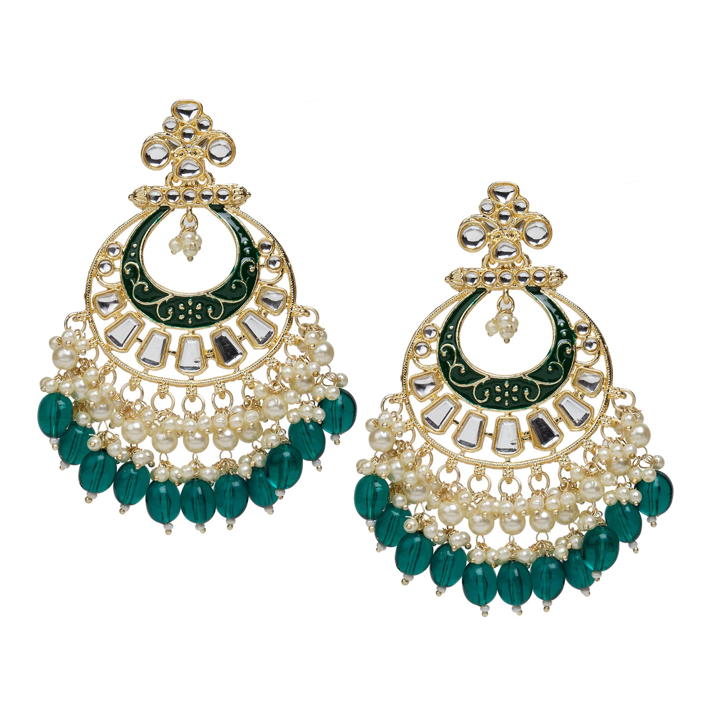 bindhani gold plated kundan stone green drop meenakari chandbali earring for women girls