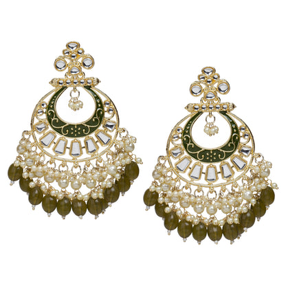 bindhani gold plated kundan stone mehandigreen drop meenakari chandbali earring for women girls