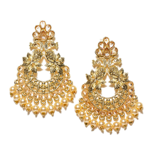 bindhani gold plated kundan stone peacock chandbali pearl drop dangle earrings for women girls