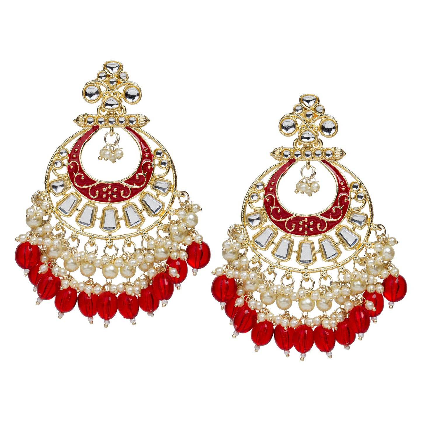 bindhani gold plated kundan stone red drop meenakari chandbali earring for women girls