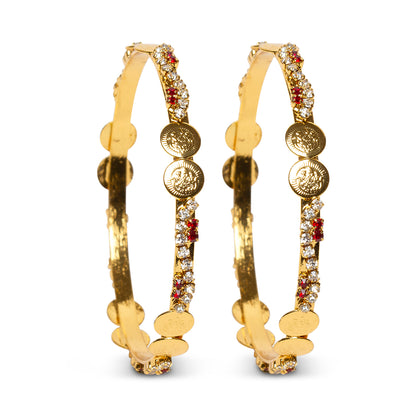 Bindhani gold plated lakshmi bangle maroon white & stone bangle set for women girls