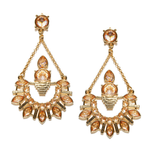 bindhani gold plated long chain radiance stone hanging earrings for women and girls