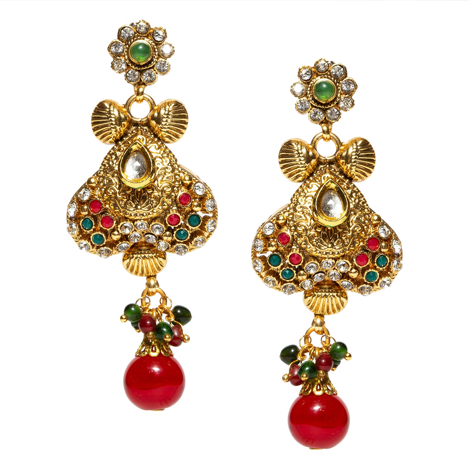 bindhani gold plated maroon drop white kundan white stone for women and girls