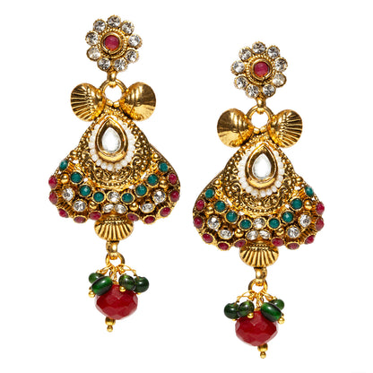 bindhani gold plated maroon drop white kundan white stone for women and girls