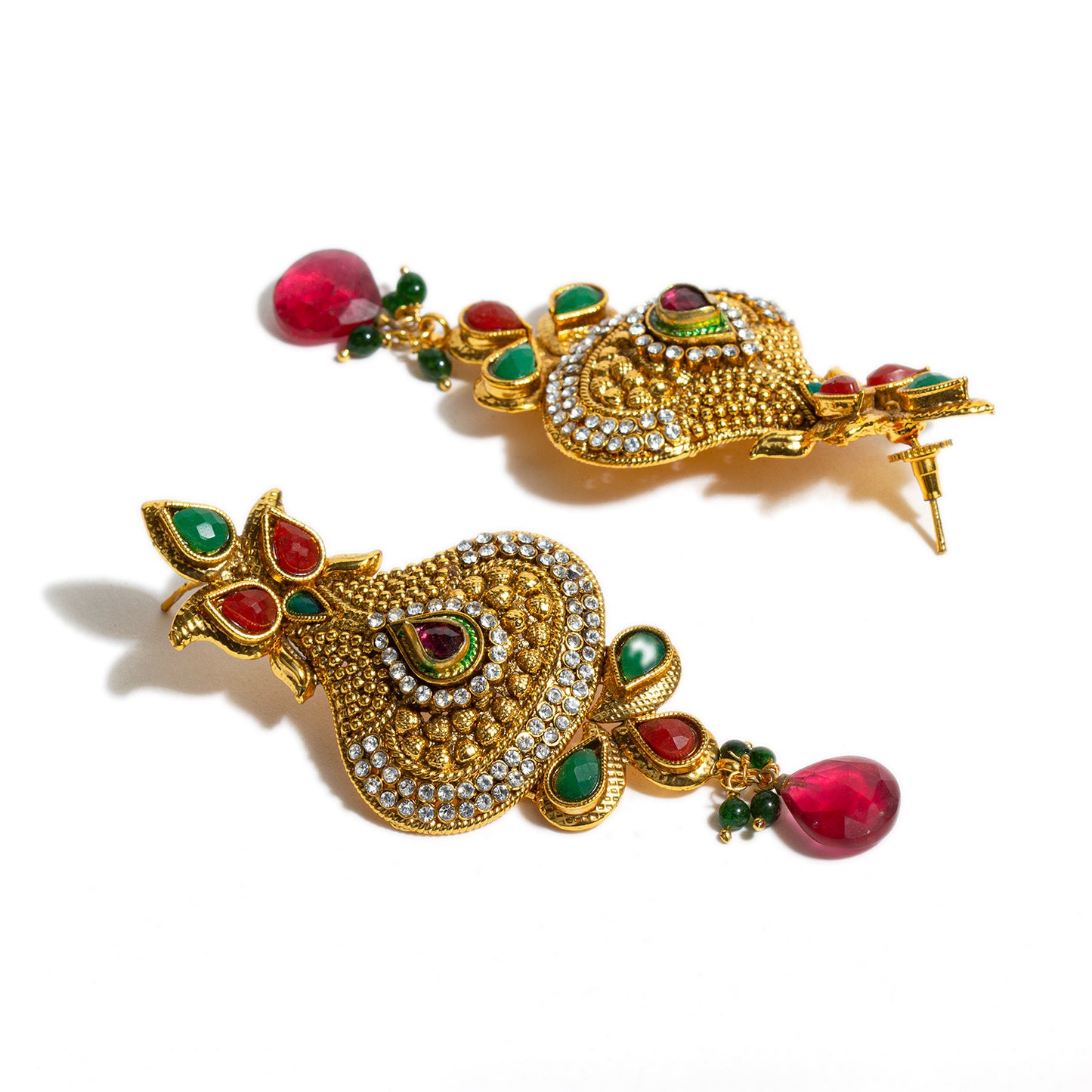 bindhani gold plated maroon green kundan pink pearl drop long copper earrings for women girls