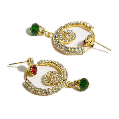 bindhani gold plated maroon green white stone dangle earrings for women girls