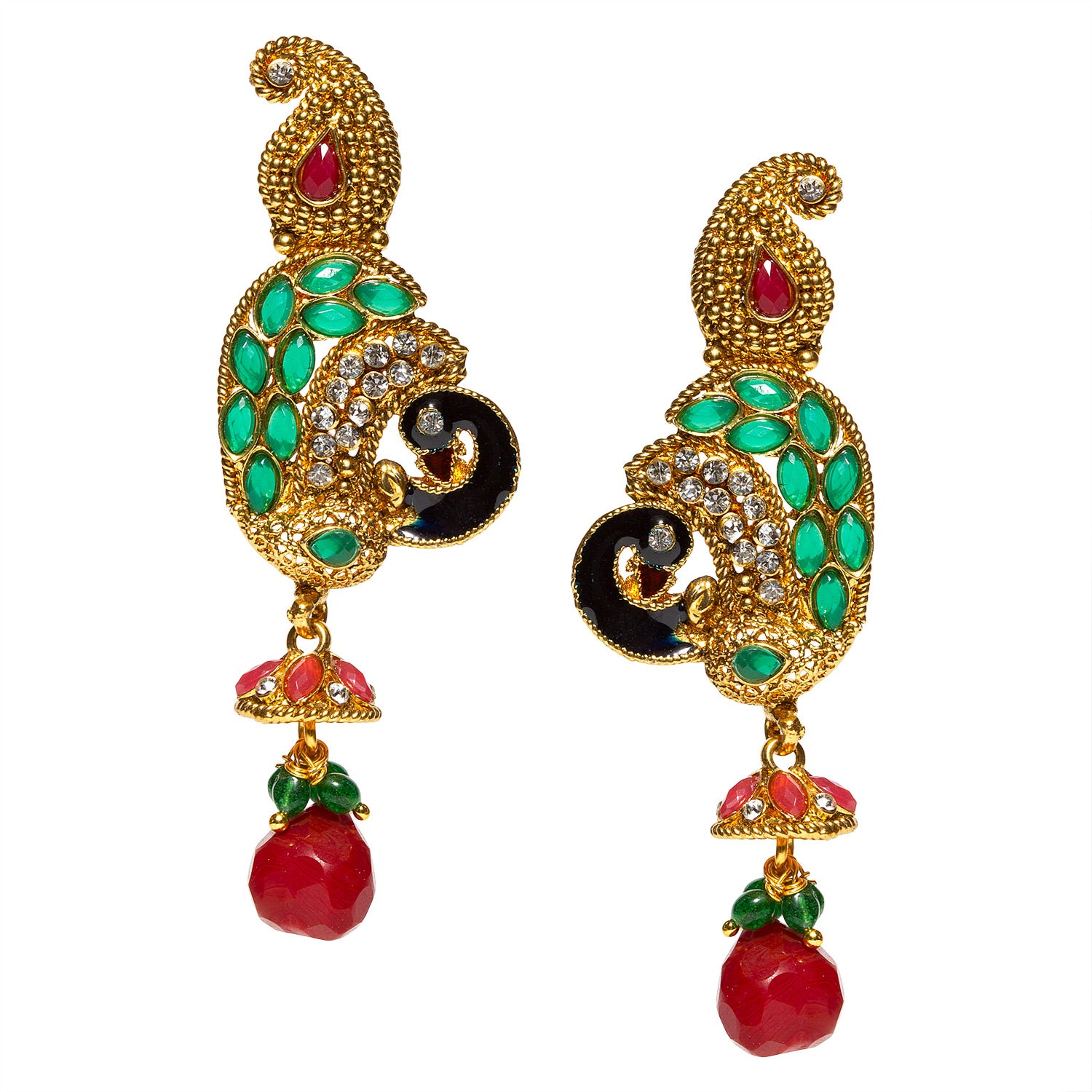 bindhani gold plated maroon red green meenakari peacock earrings for women and girls