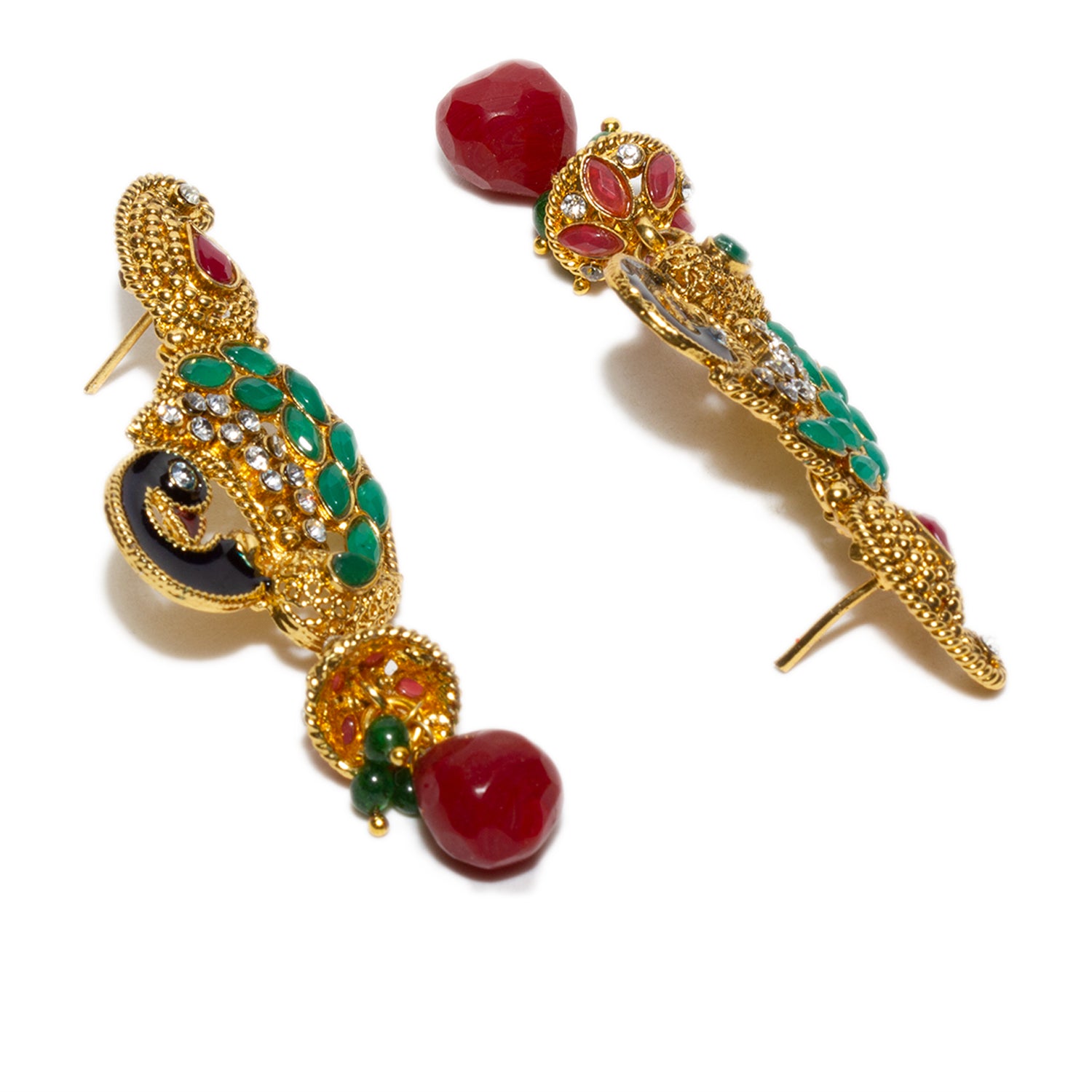 bindhani gold plated maroon red green meenakari peacock earrings for women and girls