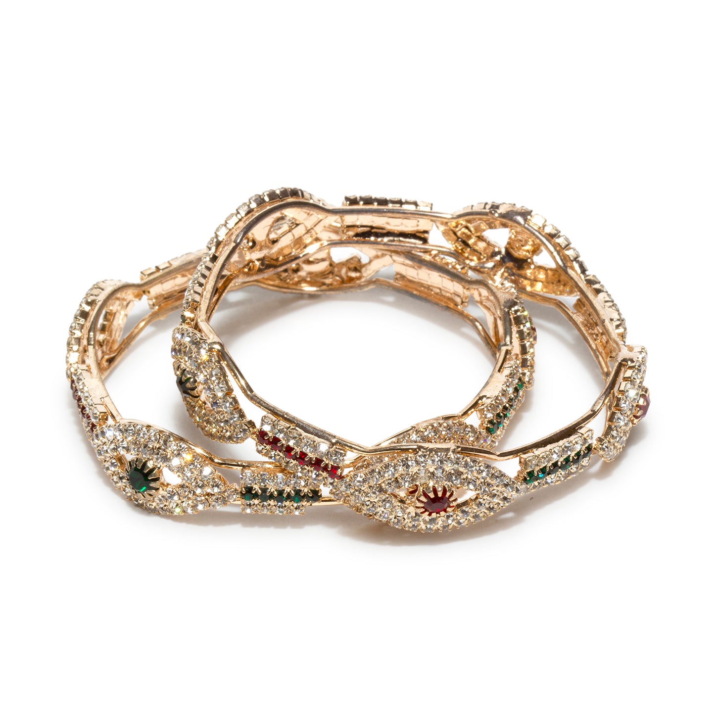 Bindhani gold plated maroon red & green stone bangle set for women