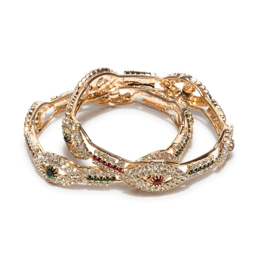 Bindhani gold plated maroon red & green stone bangle set for women