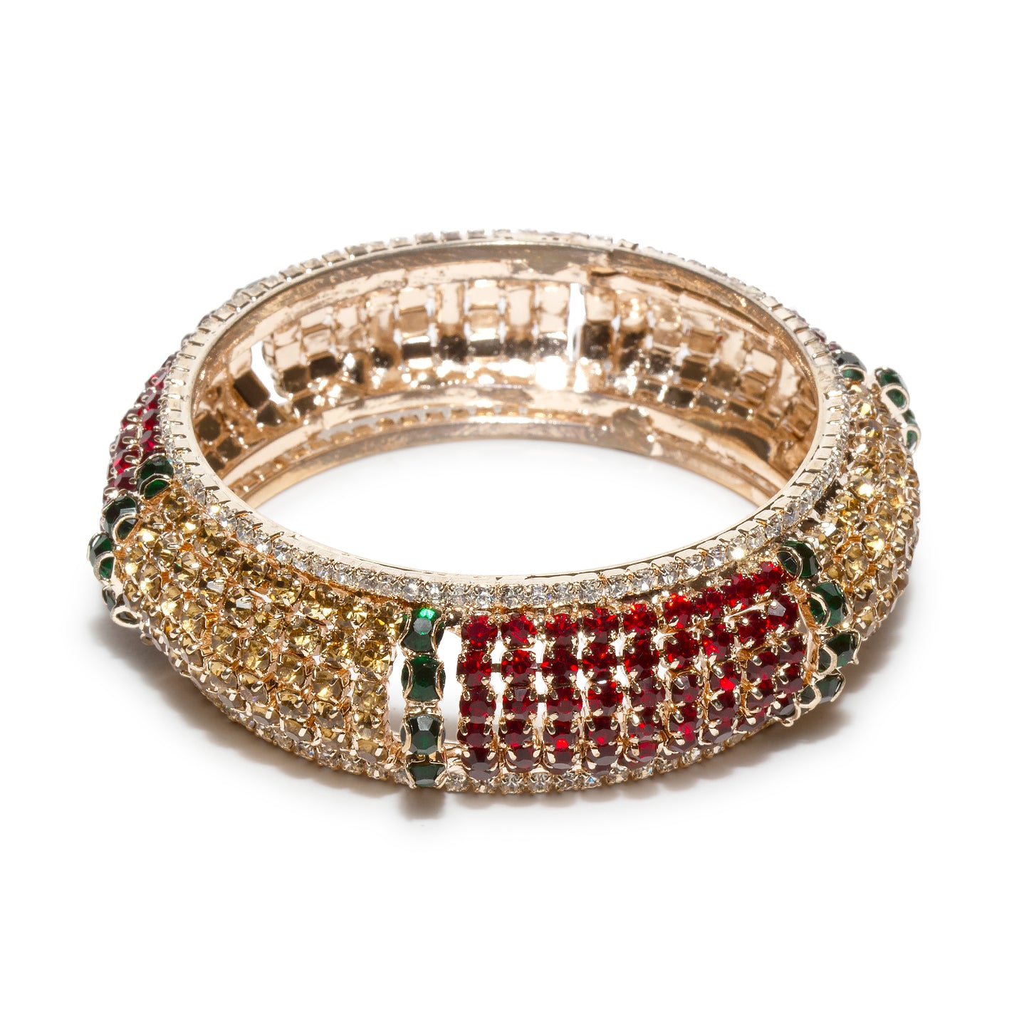 Bindhani gold plated maroon red & green stone kada bangle