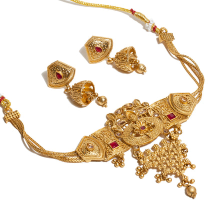 bindhani-gold-plated-maroon-south-india-choker-necklace-jhumka-earrings-set-for-women-girls