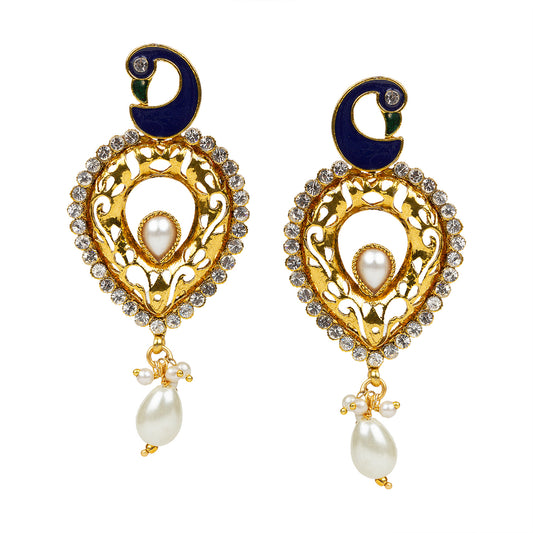 bindhani gold plated meenakari pearl drop peacock earrings women