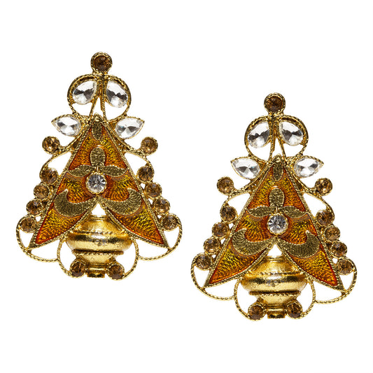 bindhani gold plated meenakari white golden stone triangle shape earrings for women and girls