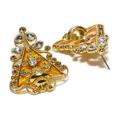 bindhani gold plated meenakari white golden stone triangle shape earrings for women and girls