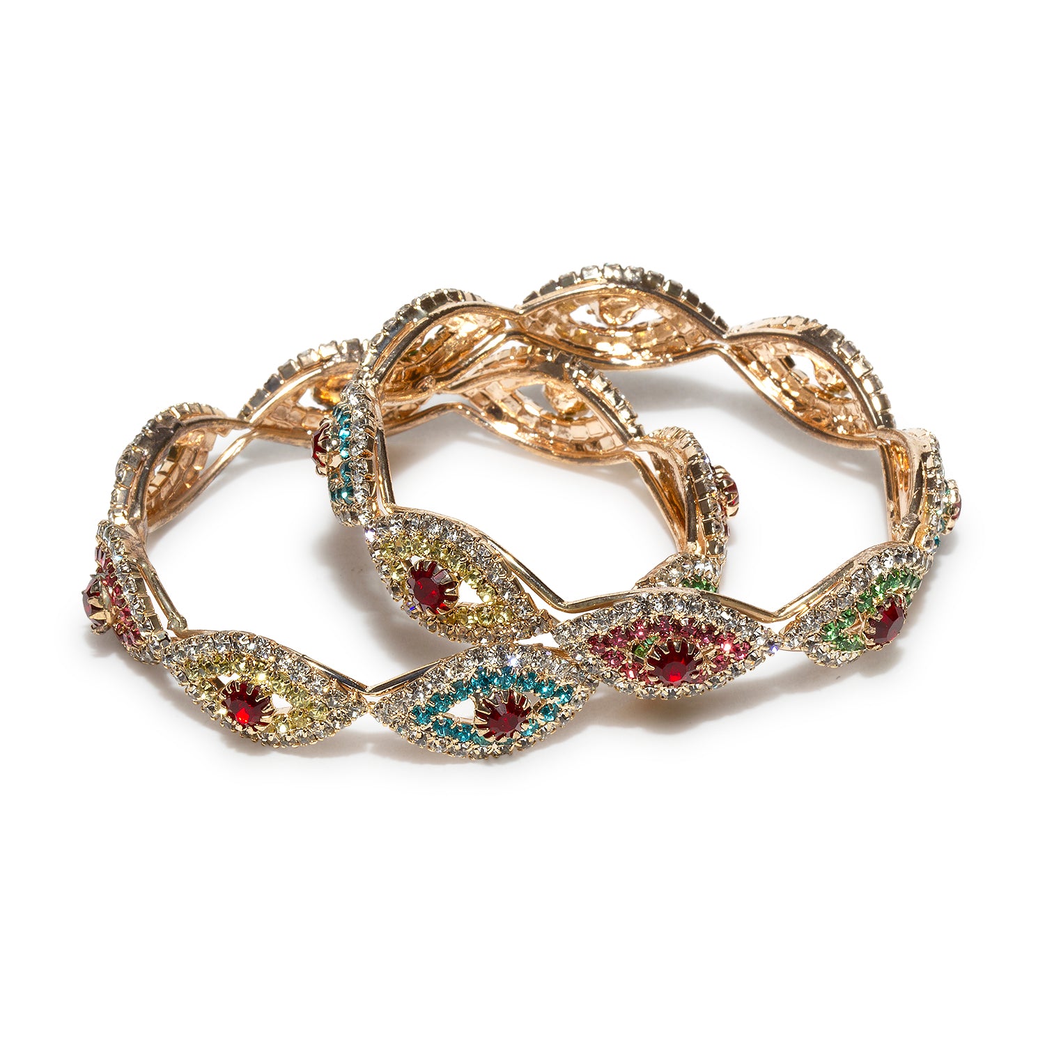 bindhani gold plated multi color artificial diamond stone bangle set for women