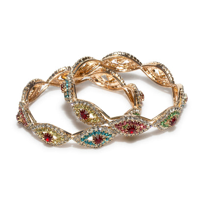 bindhani gold plated multi color artificial diamond stone bangle set for women