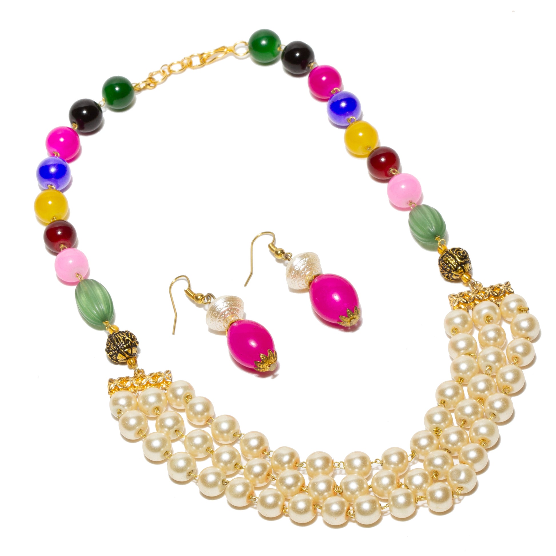 bindhani-gold-plated-multi-color-pearl-mala-artifical-golden-beads-fancy-necklace-earring-for-women