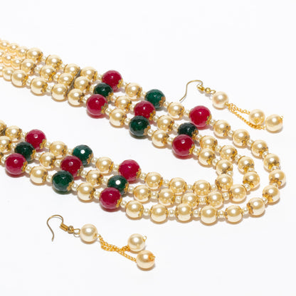 bindhani gold plated multi color pearl mala necklace earring for women