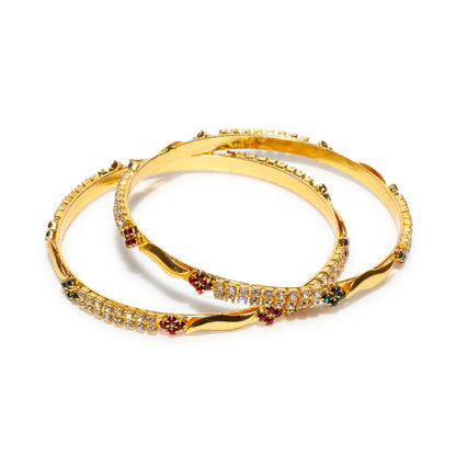 bindhani gold plated maroon green white stone bangle set for women