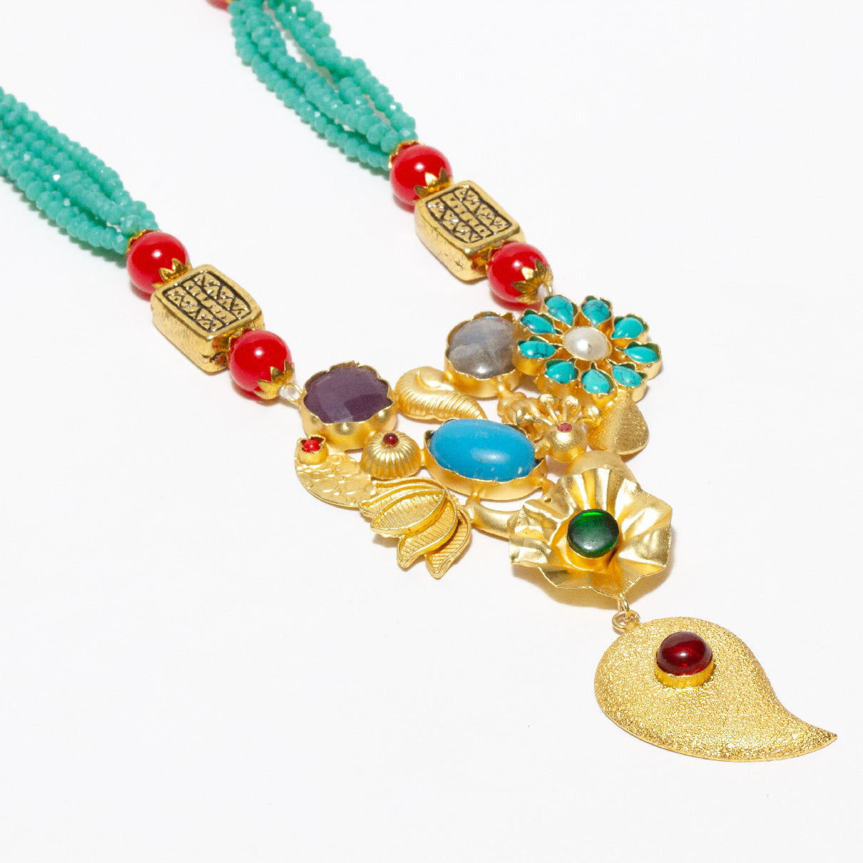 bindhani gold plated multi color stone drop necklace for women