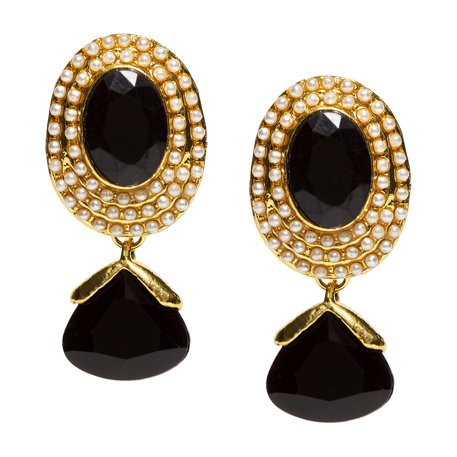 bindhani gold plated pearl black drop earrings for women and girls