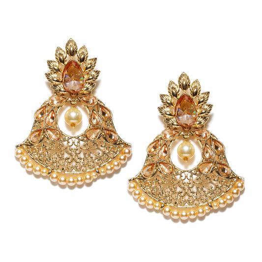 bindhani gold plated pearl drop  radiance stone moti pearl drop earrings for women girls