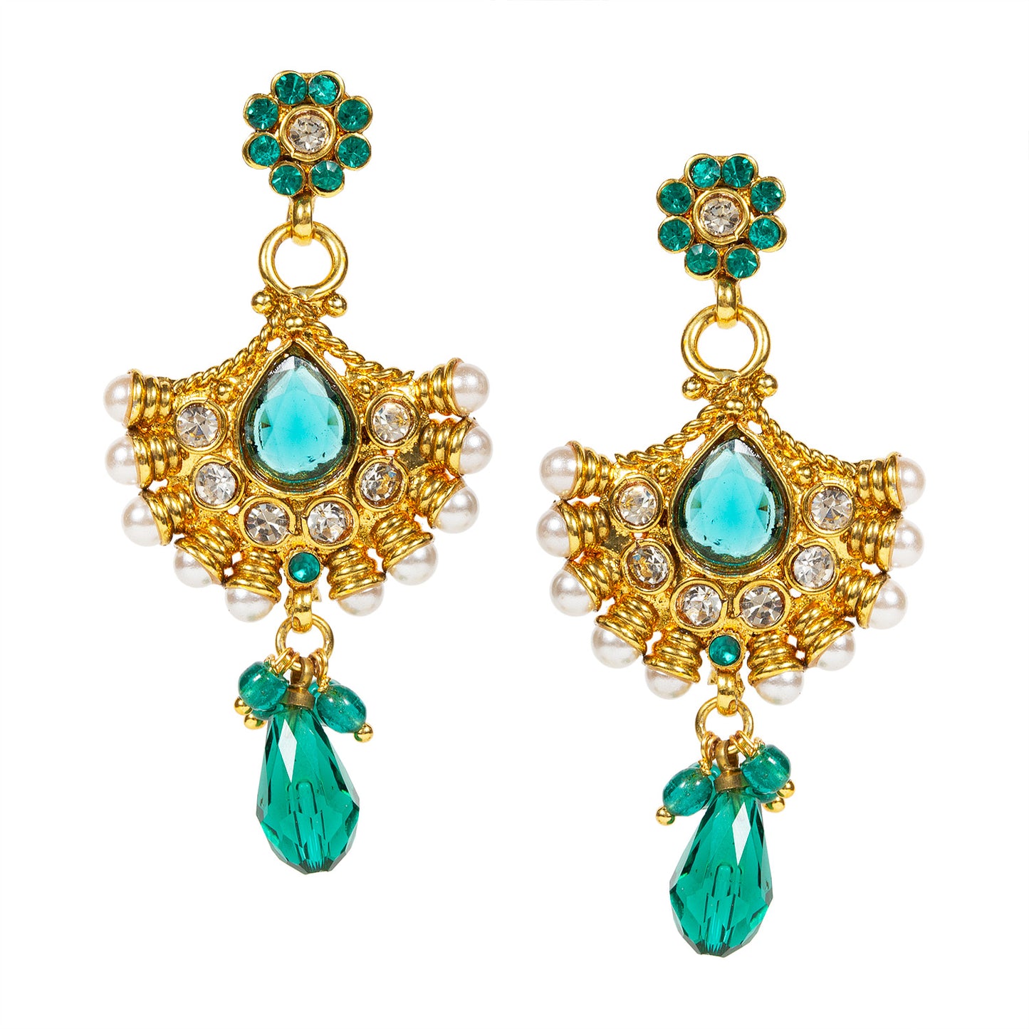 bindhani gold plated pearl drop beads turquoise white stone dangle earrings for women and girls