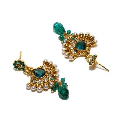 bindhani gold plated pearl drop beads turquoise white stone dangle earrings for women and girls