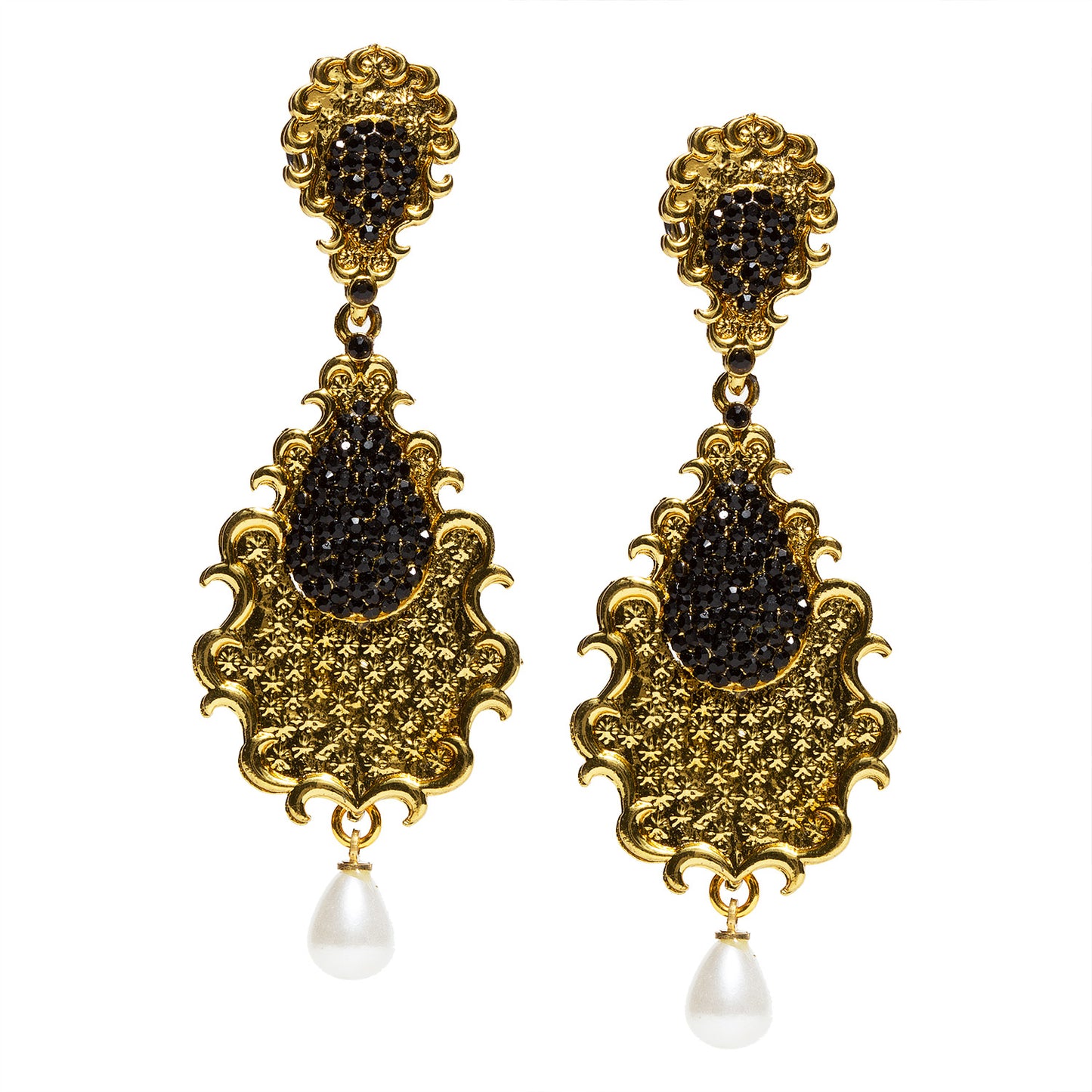 bindhani gold plated pearl drop black stone dangle earrings for women and girls