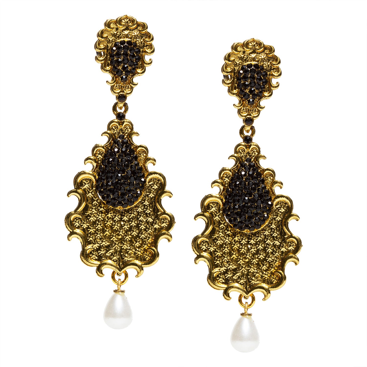 bindhani gold plated pearl drop black stone dangle earrings for women and girls