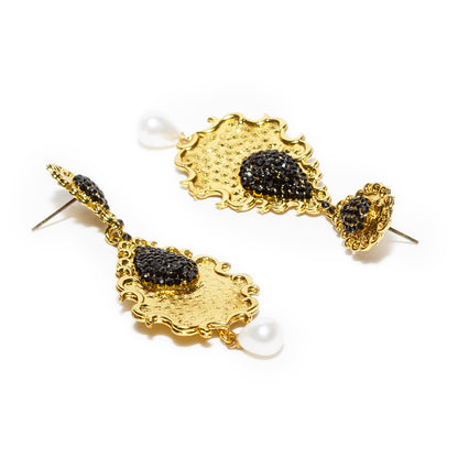 bindhani gold plated pearl drop black stone dangle earrings for women and girls