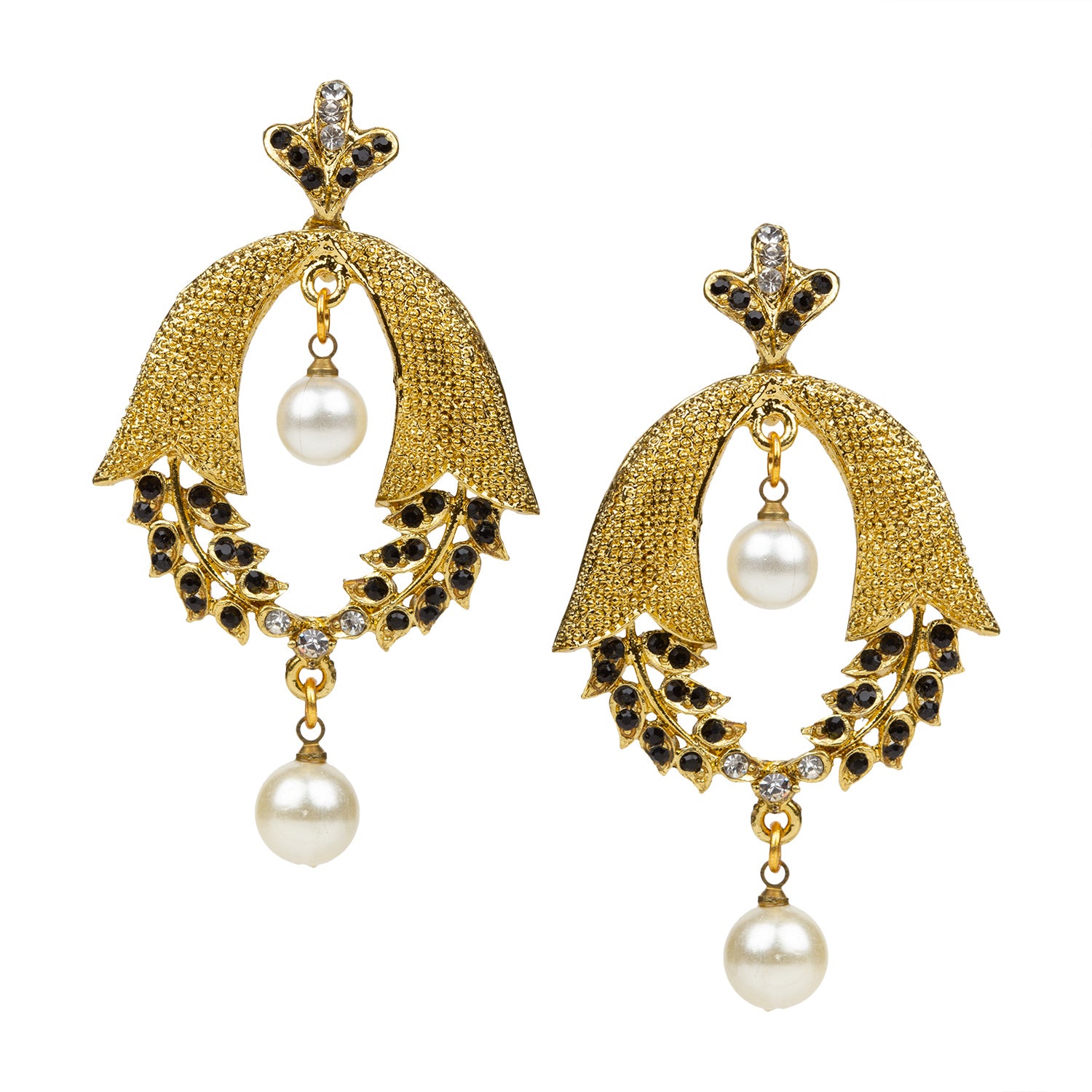 bindhani gold plated pearl drop black stone dangle earrings for women girls