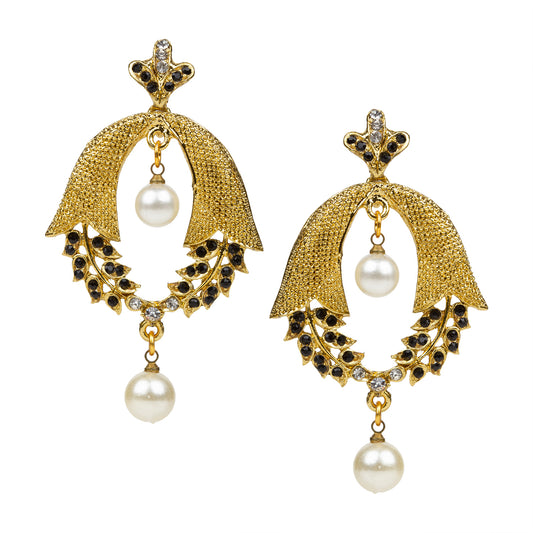 bindhani gold plated pearl drop black stone dangle earrings for women girls