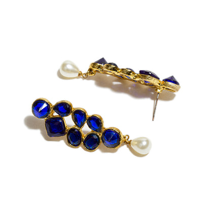 bindhani gold plated pearl drop blue stone earrings for women