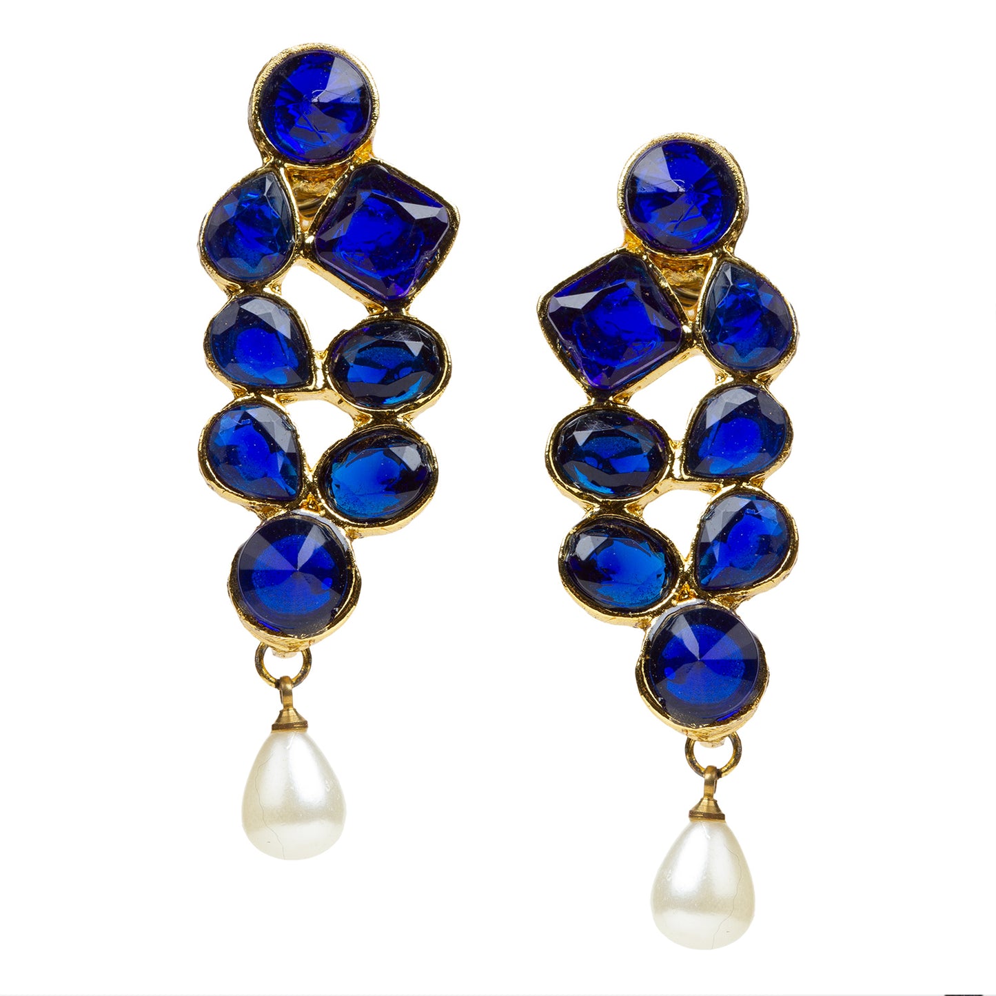 bindhani gold plated pearl drop blue stone earrings for women