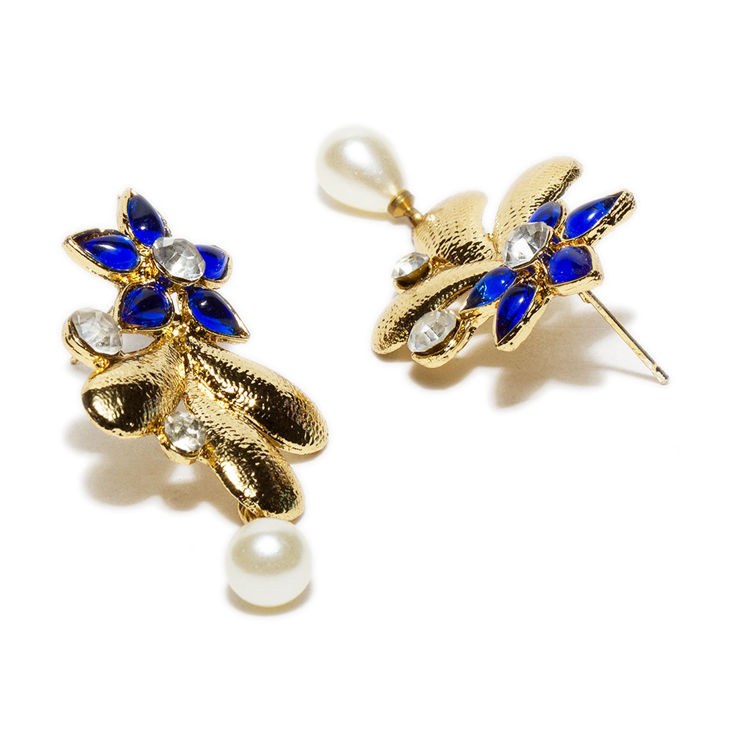 bindhani gold plated pearl drop blue white stone blue tear drop earrings for women and teenage girls