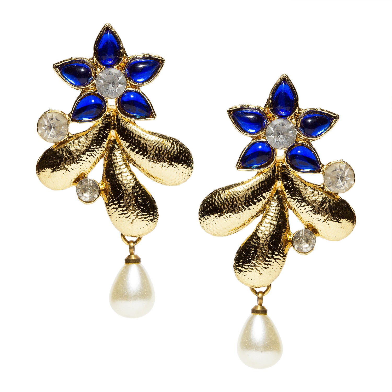 bindhani gold plated pearl drop blue white stone blue tear drop earrings for women and teenage girls