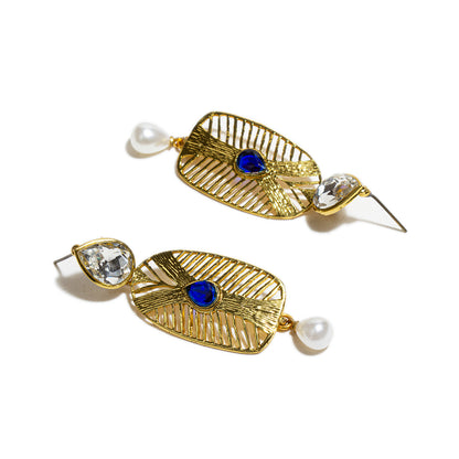 bindhani gold plated pearl drop blue white stone earrings for women girls