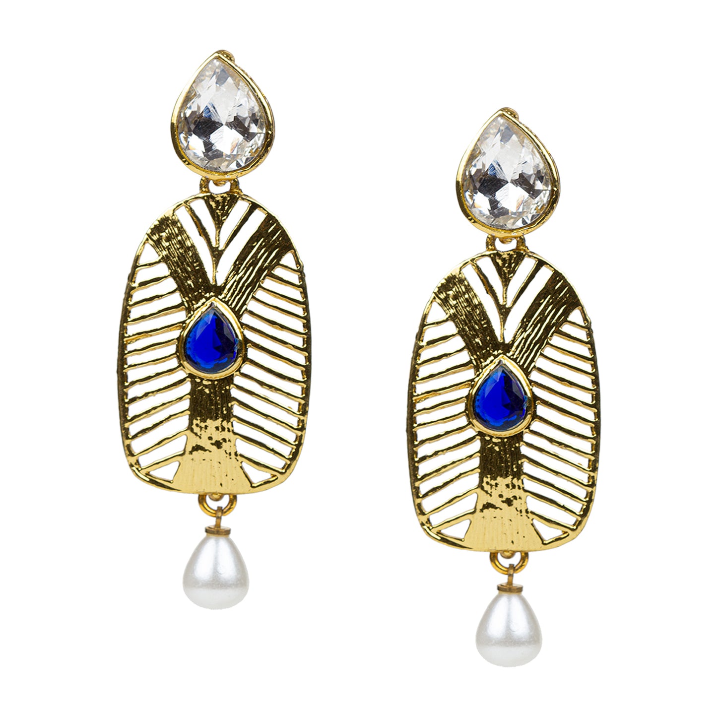 bindhani gold plated pearl drop blue white stone earrings for women girls