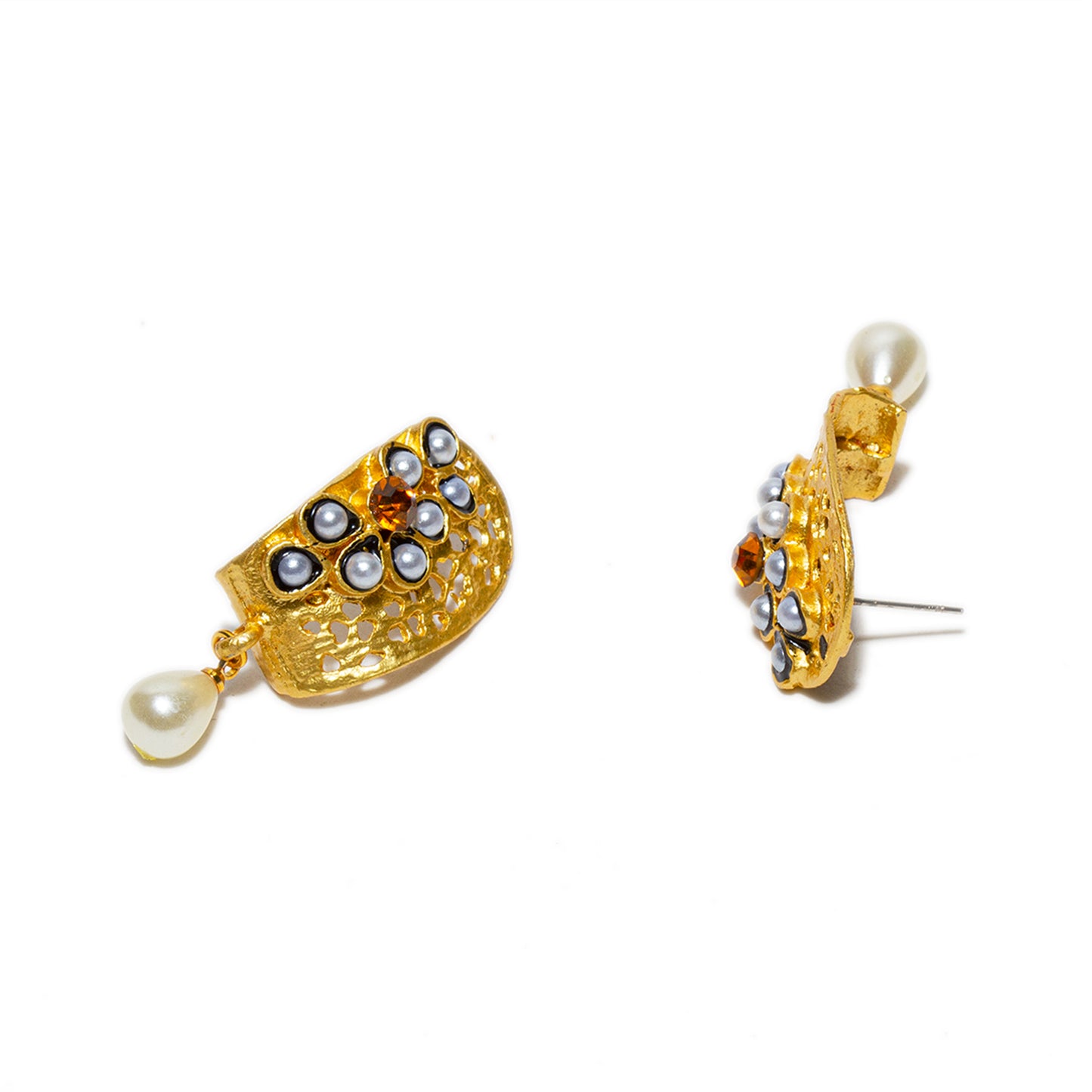 bindhani gold plated pearl drop brown stone dangle earrings for women girls