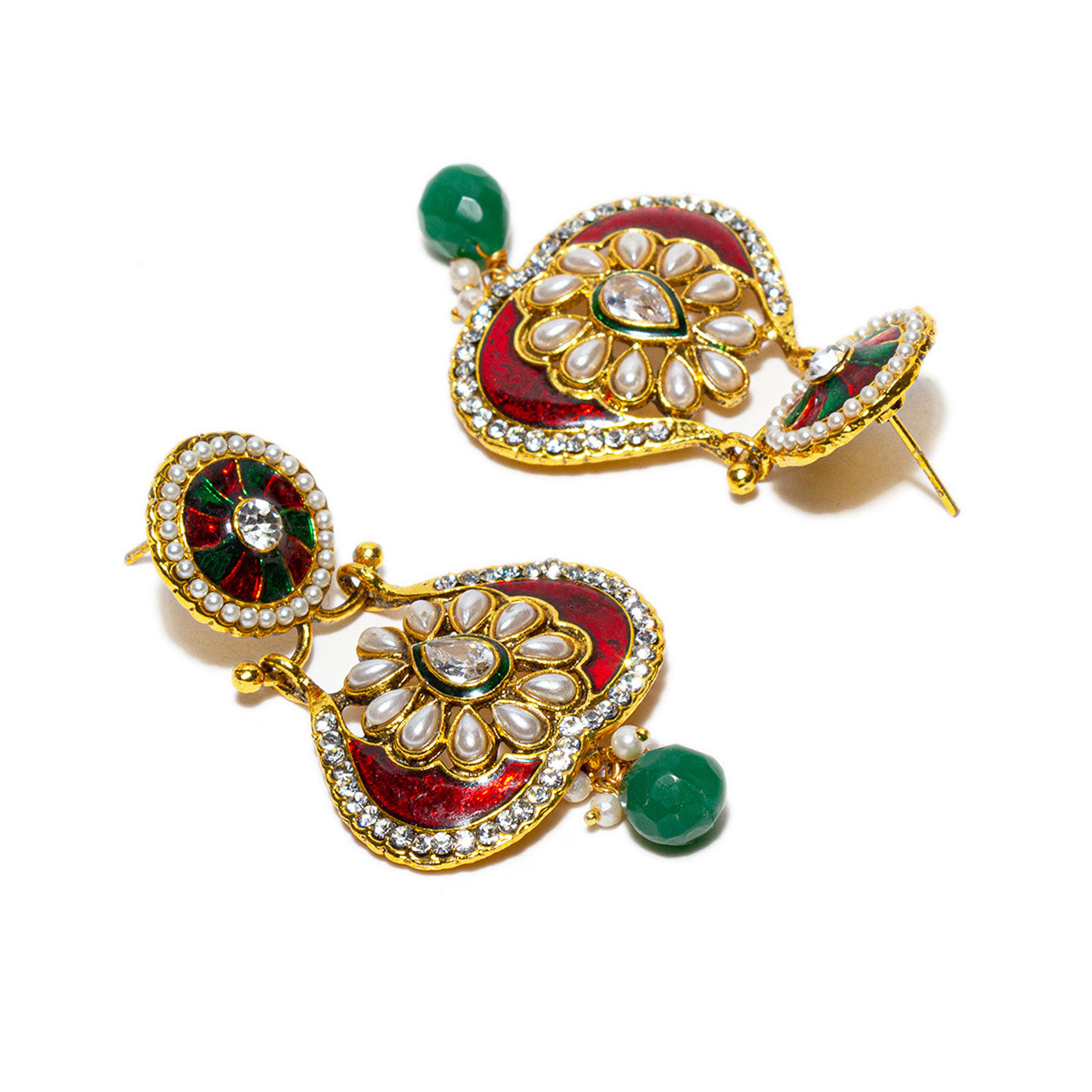 bindhani gold plated pearl drop enamel work white stone earrings for women girls